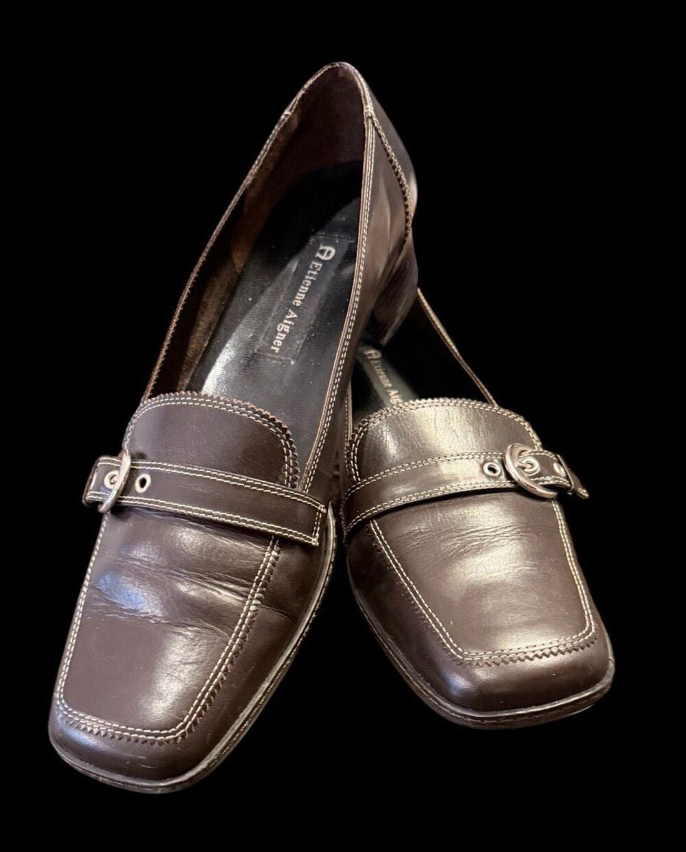 Etienne Aigner Vintage “Jules" Square-Toe Leather Loafers Brown Sz. 9.5 - Picture 9 of 16